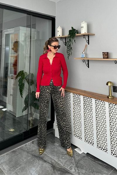 Banu Angay Red Polo Neck Cardigan