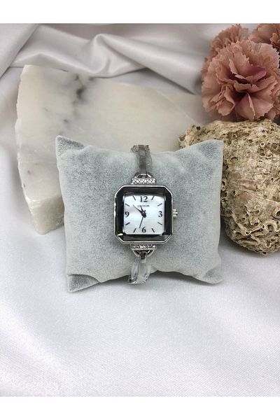 Coliseum Square Jewelled Design Silver Women's Wristwatch