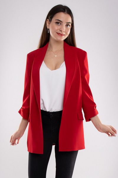 AYHAN 90624 Women's Long Jacket with Folded Sleeves
