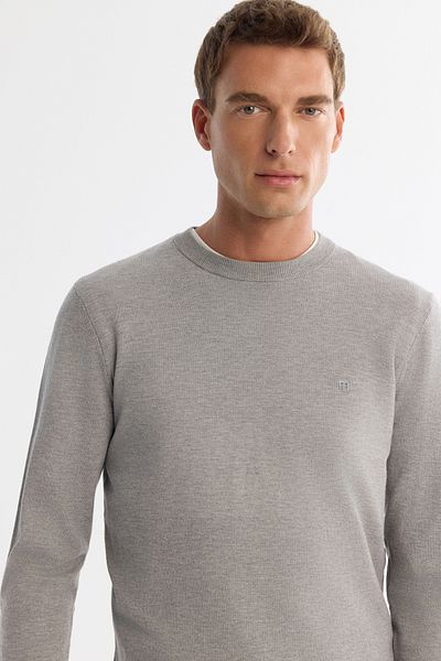 Avva Men's Gray Viscose Crew Neck Knitwear Sweater B 005132