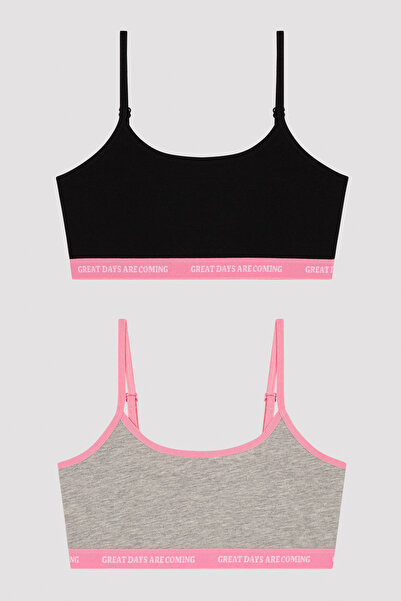 Penti Çok Renkli Kız Çocuk Slogan Baskı Detaylı 2'li Büstiyer