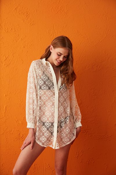 Penti White Guipure Detailed Nora Shirt