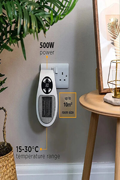 Ecuy Kumandalı Fanlı Priz Tipi Isıtıcı – 500w, Taşınabilir, Zamanlayıcı Ve Otomatik Kapanma Özellikli