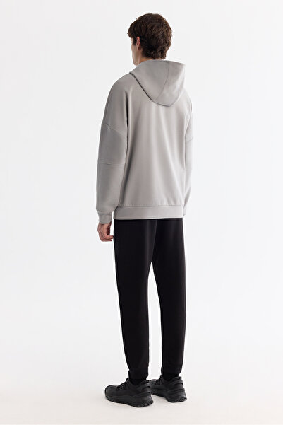 Avva Erkek Gri Kapüşonlu Pamuklu Baskılı Elastan Oversize Fit Sweatshirt A42Y1289