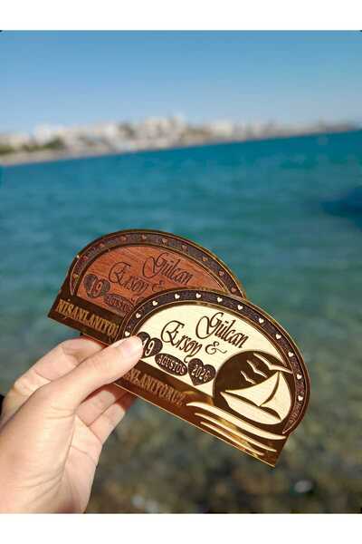 Ahşap Yolculuğu Gemi Tasarımlı Ahşap Nişan Davetiyesi (15 Adet)