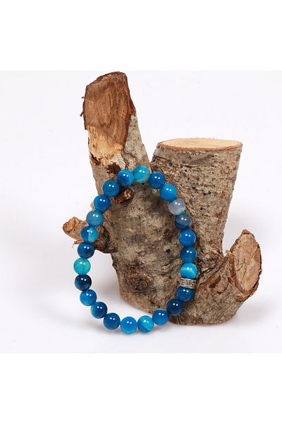 Taş Sandığı Evil Eye Blue Agate Stone Bracelet - 8 mm