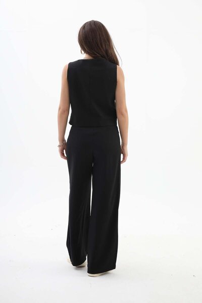 VAPUR TEKSTİL Wide Leg Palazzo Fabric Trousers - Black