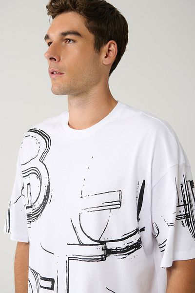 Avva Weißes Herren-T-Shirt aus 100 % Baumwolle mit Rundhalsausschnitt, bedruckt, Baumwolle, A41y1377
