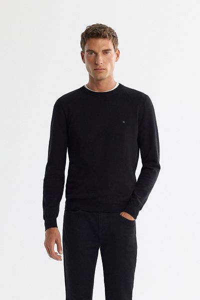 Avva Men's Black Viscose Crew Neck Knitwear Sweater B 005132
