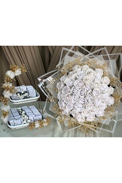 Denseden Söz Nişan Kız İsteme İçin İsim Baskılı 41 Kadife Gül Beyaz Kız İstem...