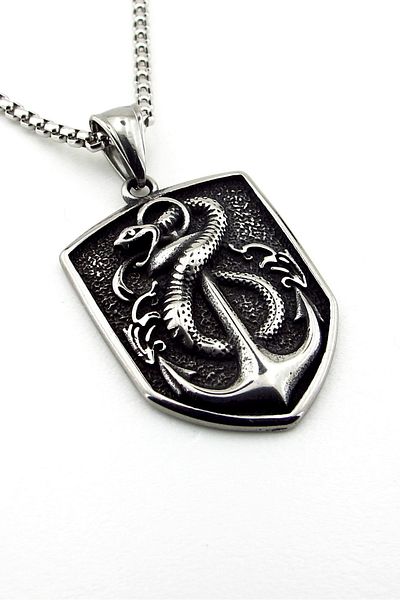 Solfera Sailor Anchor Snake Sailor Embossed Titanium Steel Men's Necklace Q0933