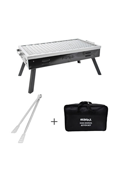 NURGAZ Büyük Boy Çantalı Kamp Mangalı ve Maşa Seti
