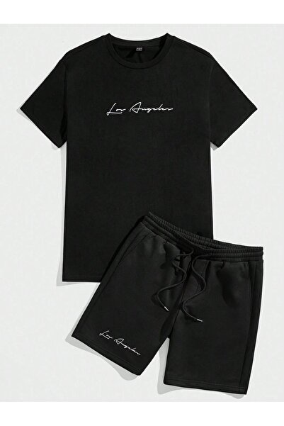 MOCHALAT CANDLES Los Angeles Printed Black Oversize Men's T-Shirt and Shorts ...