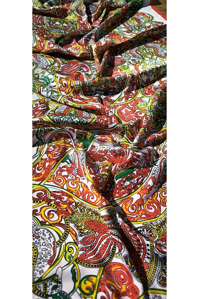 FRESCO SCARFS Πορτοκαλί Θιβετιανό μοτίβο Premium Silk Cardion Wrap