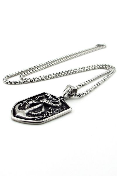 Solfera Sailor Anchor Snake Sailor Embossed Titanium Steel Men's Necklace Q0933
