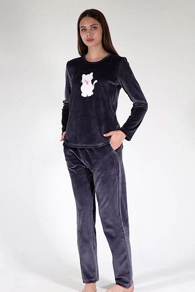 VİENETTA Women's Velvet Long Sleeve Pajama Set, 306004
