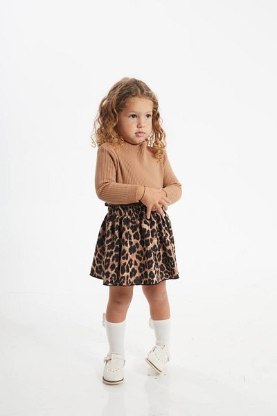 Weeny Muse Girl's Knitwear Top Leopard Skirt Set