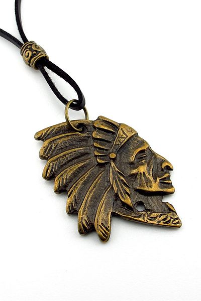 Solfera Native American Chief Wild West Antique Metal Black Leather Men's Necklace Q0908