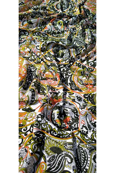 FRESCO SCARFS Πορτοκαλί Θιβετιανό μοτίβο Premium Silk Cardion Wrap