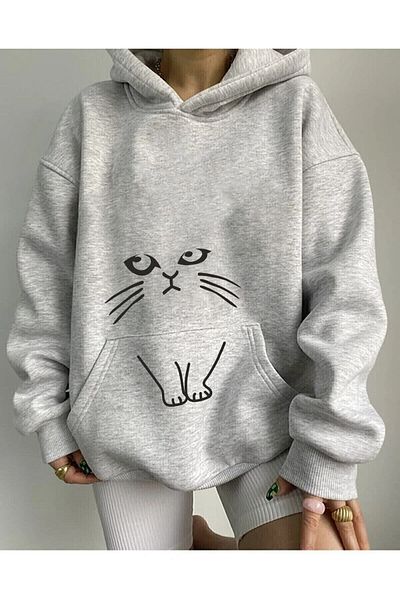 Moda Glo Φούτερ με κουκούλα με στάμπα Cat