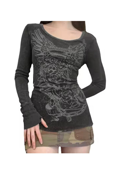 Köstebek Rose Patterned Grunge Smoke Sweatshirt