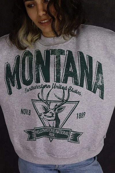 Moda Glo Hanorac gri cu imprimeu Montana Blackjackgiyim