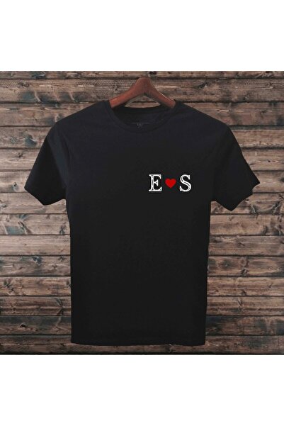 Genel Markalar Harfli Tişört (kişiye Özel Tişört) Kalpli Sevgililer Günü Tişörtü