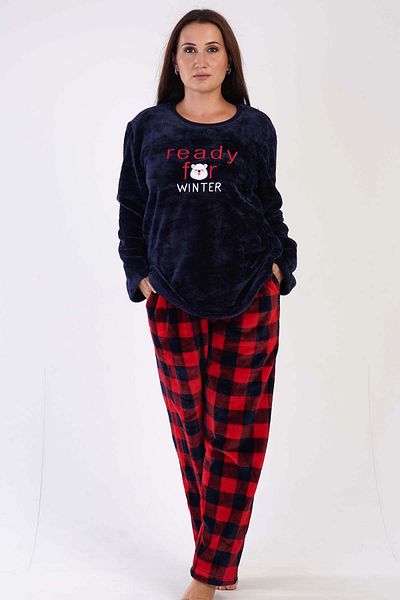 VİENETTA Women's Welsoft Large Size Long Sleeve Pajama Set, 304083