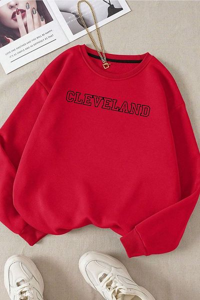 Moda Glo Unisex Cleveland Printed Crew Neck Cotton Sweatshirt