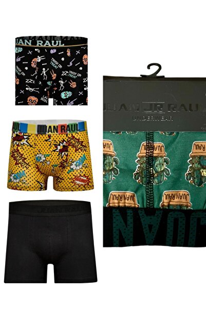 Juan Raul Erkek Renkli Desenli Boxer 4 Lü Set Pamuklu