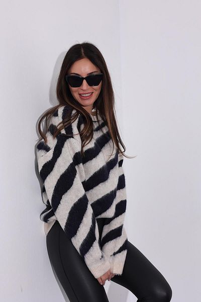 hotfas Navy Blue Zebra Pattern Sweater 6006
