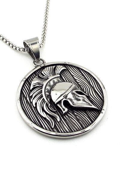 Solfera Sparta Gladiator Helmet Warrior Roman Titanium Steel Men's Necklace Q0930