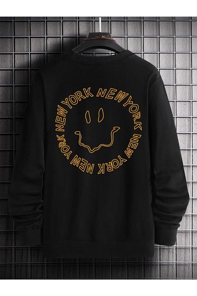 Moda Glo Hanorac oversize cu imprimeu Smıle negru unisex