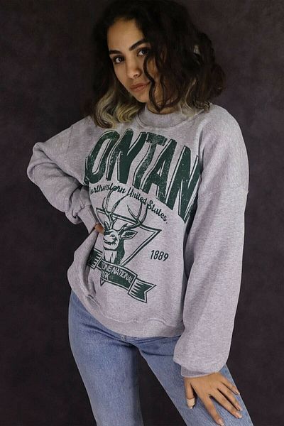 Moda Glo Hanorac gri cu imprimeu Montana Blackjackgiyim