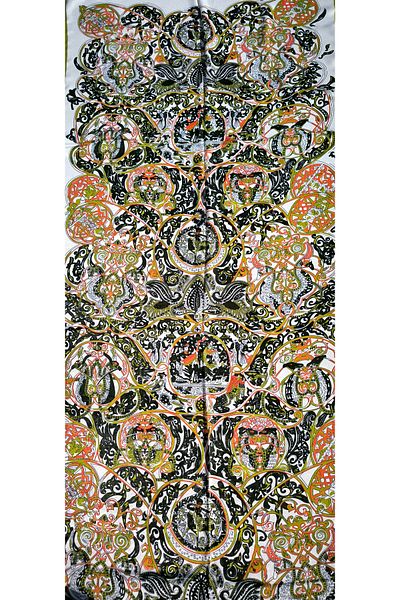 FRESCO SCARFS Πορτοκαλί Θιβετιανό μοτίβο Premium Silk Cardion Wrap