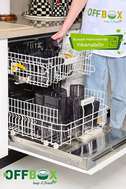 OFFBOX 6 Adet 12 Parça 3,2 Litre Mega Boy Dikdörtgen Erzak Bakliyat Saklama Kabı Seti 20 Etiket Hediyeli