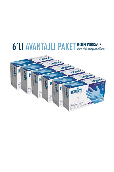 KOİN Nitril Mavi Pudrasız Eldiven Mideum 6lı Paket