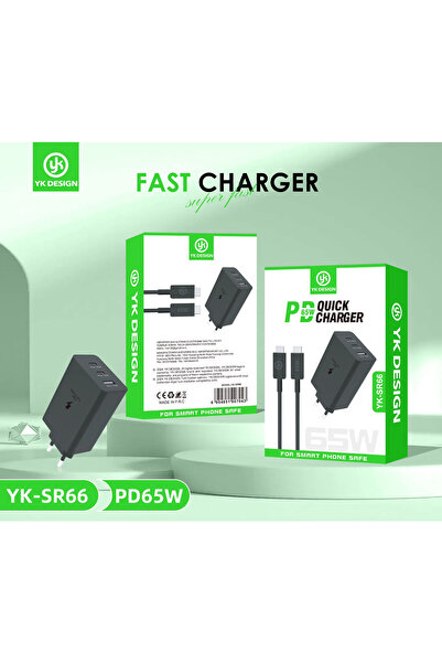 yk desing Samsung ve iPhone15-16 Uyumlu YK-SR66 65W Hızlı Şarj Type C Adaptör...