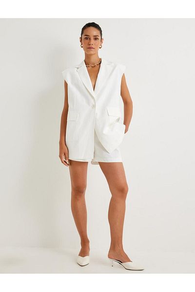 Koton Sima Tarkan Linen Blazer Vest - Double Breasted, Reverse Collar, Pocket 4Sak20118