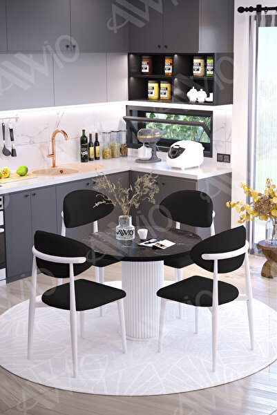 AVVİO ALDO PTT Ayak BEYAZ Polo Metal Sandalye 90X90 Yemek Masası Mutfak Masas...