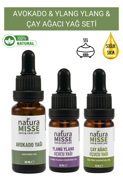NaturaMisse Avokado Yağı 20 Ml Çay Ağacı Uçucu Yağı 10 Ml Ylang Uçucu Yağı 10...