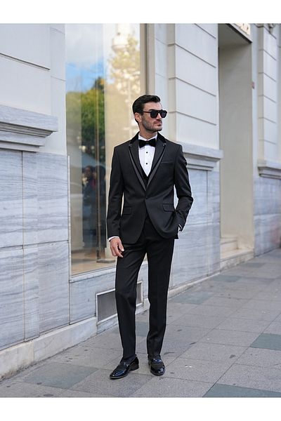 LONATOLİA Italian Style Slim Fit Men's Jacket - Pilot Collar, Groom Suit Tuxedo, Vest and Pants