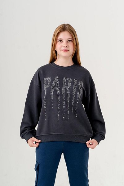 TRENDİMİZBİR Φούτερ Smoked Color Girl's Paris Written Stone Λεπτομερής φούτερ