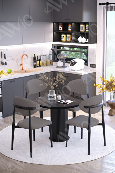 AVVİO Afya Bohem Ayak Siyah Polo Sandalye 90x90 Mutfak Masa Sandalye Takımı