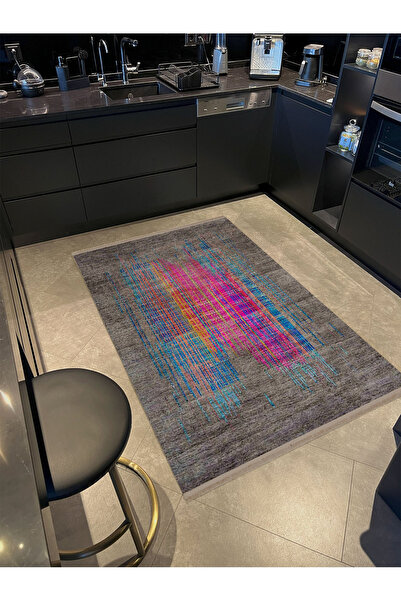 Rugs Modern Halı Umut Koleksiyonu Gri Temalı Renkli Çizgiler ve Klasik Desenl...