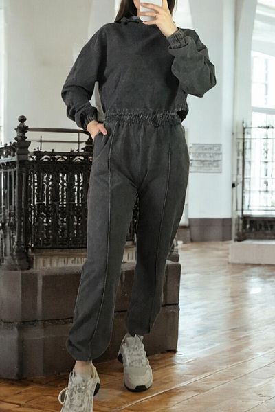 Flow MİSSEALE HOODED GRAY CROP TRACKSUIT