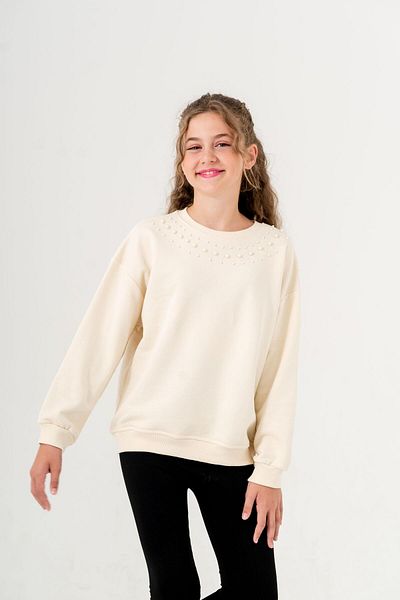 TRENDİMİZBİR Φούτερ για κορίτσια σε κρεμ χρώμα Pearl