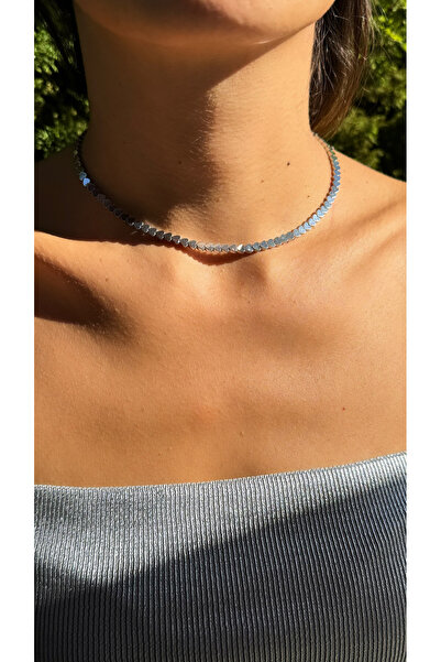 jewine studio Kalp Figürlü Doğal Hematit Taşı Şık Tasarım Choker Kolye