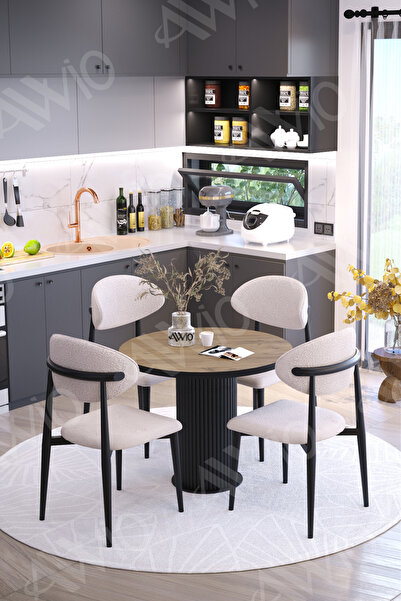 AVVİO Lyon Bohem Ayak Siyah Polo Sandalye 90x90 Yemek Masası Mutfak Masası Ma...