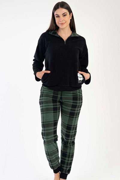 VİENETTA Women's Fleece Collar Off-Shoulder Long Sleeve Zipper Pajama Suit, 303020